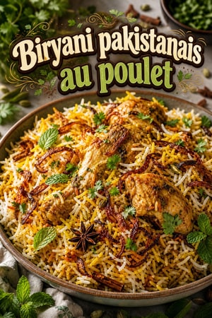 Biryani de poulet pakistanais parfumé au yaourt et safran