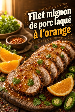 Filet mignon de porc laqué à l'orange et au jalapeño