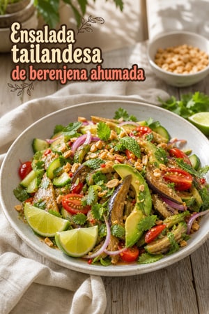 Ensalada tailandesa de verduras y berenjena ahumada