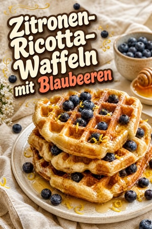 Zitronen-Ricotta-Waffeln mit Blaubeeren und Honig-Glasur