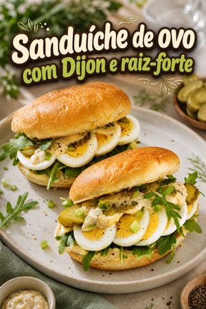 Sanduíche de ovo fatiado com creme de Dijon e raiz-forte