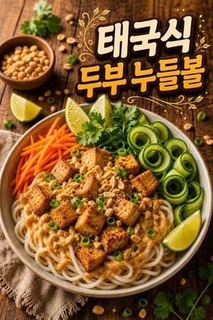 상큼하고 고소한 땅콩라임 소스의 태국식 라이스 누들볼 — 두부와 채소로 완성하는 저녁 건강한 한 그릇