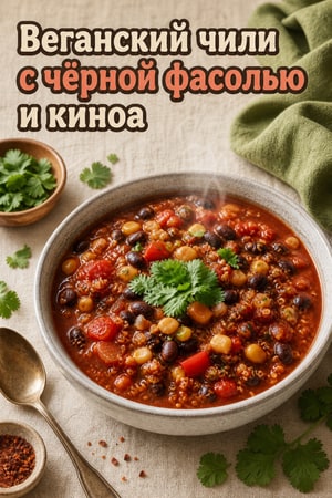 Веган чили из чёрной фасоли с киноа