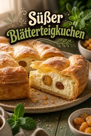 Goldener Blätterteig-Kuchen mit süßer Hüttenkäse-Füllung