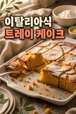 간단하고 촉촉한 이탈리아 트레이 케이크 레시피, 버터리하고 담백한 21×21cm 팬용