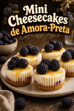 Mini Cheesecakes de Amora-Preta com Cobertura Amanteigada