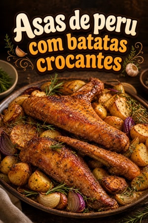 Asas de Peru Assadas com Batatas Crocantes e Ervas Aromáticas