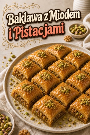Baklawa z orzechami włoskimi, pistacjami i miodem