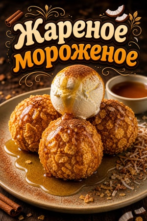 Хрустящее жареное мороженое с медом, корицей и кокосом