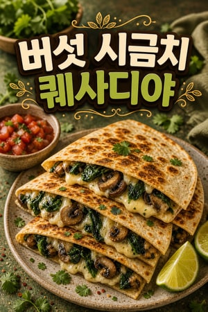 겉은 바삭 속은 크리미 갈릭 허브 버섯 시금치 퀘사디야, 치즈 가득 저녁 30분 쉽고 빠른 레시피