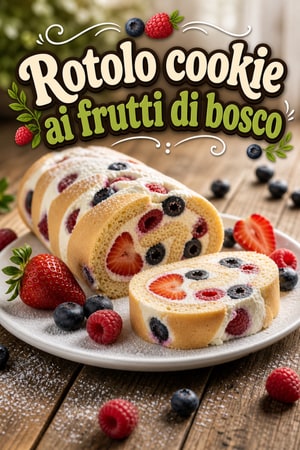 Rotolo di cookie con crema alla vaniglia e frutti di bosco