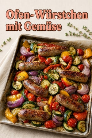 Eintopf-Würstchen mit Gemüse und Kräutern aus dem Ofen
