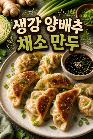 생강 향 가득한 양배추 채소 만두와 감칠맛 나는 간장 소스