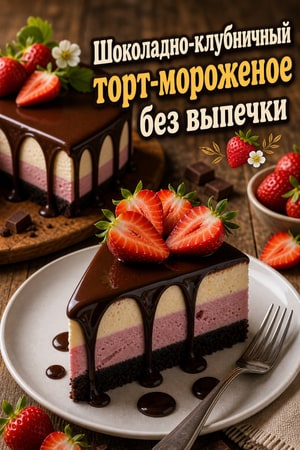 Простой без выпечки: шоколадно-клубничный торт-мороженое