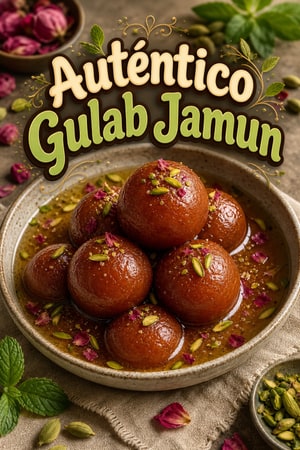 Auténtico Gulab Jamun con Cardamomo y Almíbar de Rosas