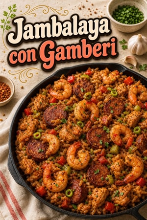 Jambalaya Cajun autentica con gamberi e salsiccia andouille