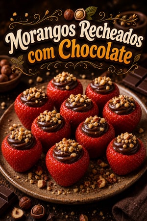 Morangos Recheados com Chocolate e Crocante de Avelã