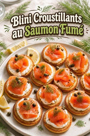 Blini Croustillants au Four avec Crème Aigre et Saumon Fumé