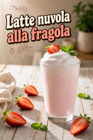 Latte nuvola alla fragola con schiuma soffice e menta