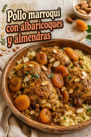 Pollo marroquí estofado lento con albaricoques y almendras