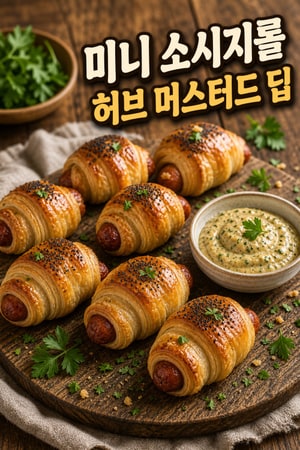 버터향 크레센트로 감싼 클래식 미니 소시지롤과 상큼한 허브 머스타드 딥 파티용 간식·어린이도 좋아하는 레시피