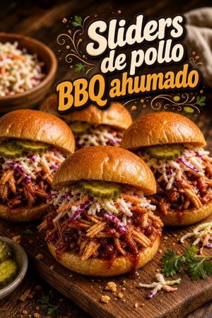 Mini sliders de pollo BBQ ahumado con coleslaw casero