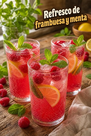 Refresco casero de frambuesa y menta