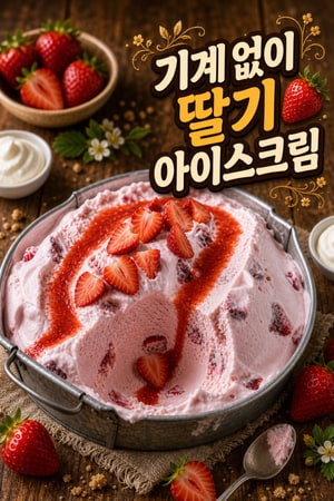 아이스크림기 없이 집에서 만드는 부드럽고 크리미한 벨벳 생딸기 아이스크림, 신선한 과일 소용돌이