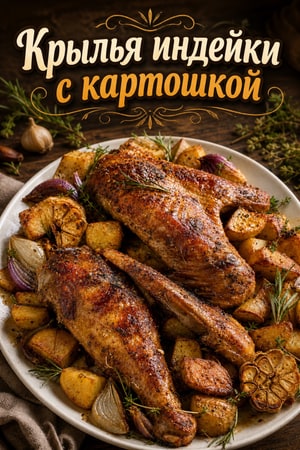 Запеченные крылья индейки с хрустящей картошкой и травами