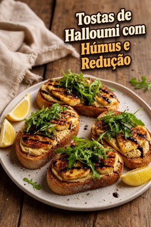 Tostas de Halloumi com Húmus e Redução de Balsâmico