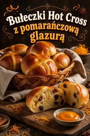 Miękkie korzenne bułeczki Hot Cross z pomarańczową glazurą