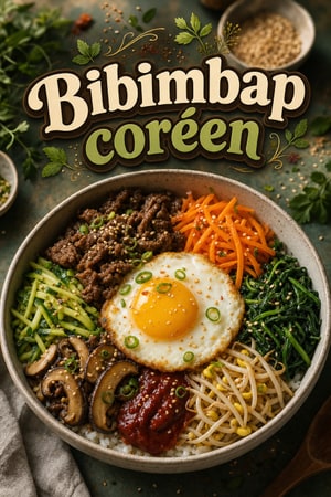 Bibimbap coréen au bœuf, gochujang, légumes et sésame