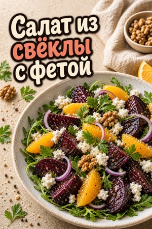Салат из свёклы с фетой и цитрусовой заправкой