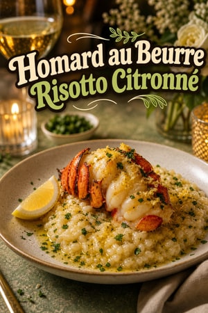 Queues de homard pochées au beurre et risotto au citron