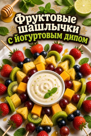 Праздничные фруктовые шашлычки с медово-лаймовым дипом