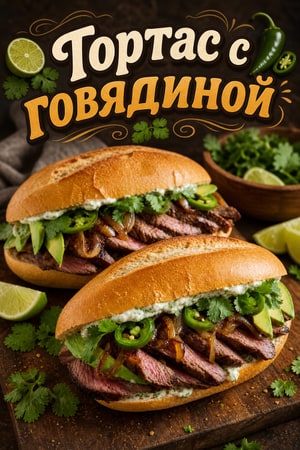 Тортас с мраморной говядиной и майонезом с лаймом и кориандром