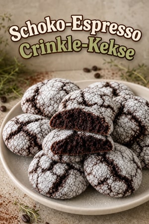 Schokoladen-Espresso-Crinkle-Kekse mit Puderzucker