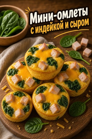 Высокобелковые мини-омлеты с индейкой и сыром для сада
