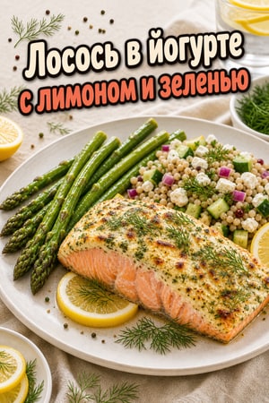 Лосось в маринаде из греческого йогурта с лимоном и травами