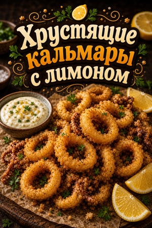 Хрустящие кальмары с лимоном и чесночным соусом айоли