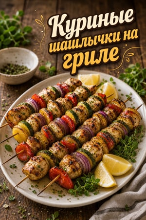 Куриные шашлычки на гриле с маринованными овощами