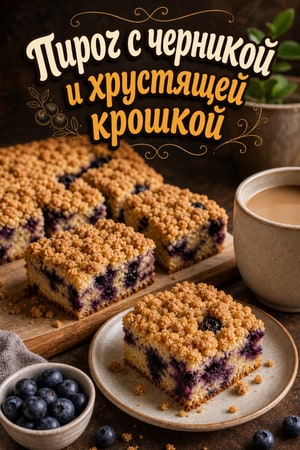 Творожный пирог с черникой и хрустящей крошкой