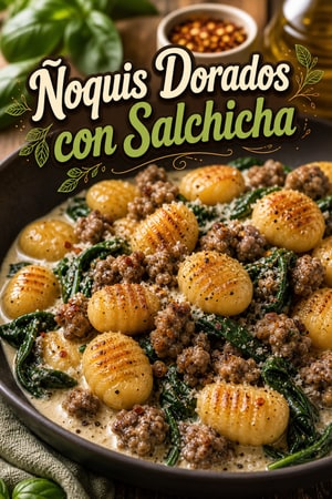 Ñoquis Dorados con Salchicha Italiana y Salsa Cremosa
