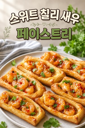 달콤한 칠리 새우 퍼프 페이스트리 보트