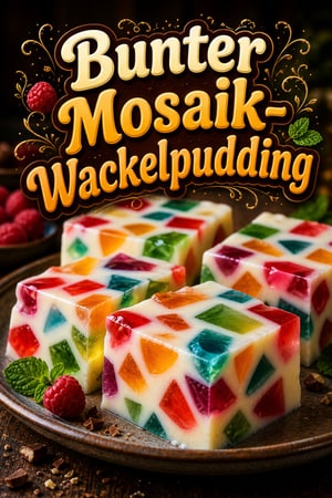 Bunter Mosaik-Wackelpudding mit cremiger Milchbasis