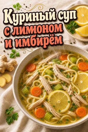 Успокаивающий ароматный куриный суп с лимоном и имбирём