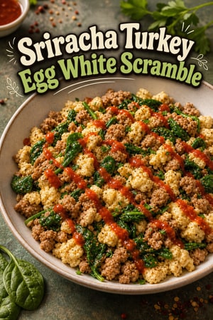 Zesty Sriracha Turkey & Egg White Scramble with Spinach