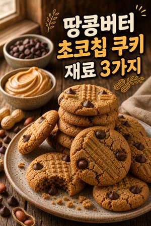 세 가지 재료로 만드는 땅콩버터 초코칩 쿠키 레시피 — 집에서 금방 구워 먹는 쫀득하고 고소한 레시피