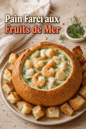 Bol de Pain Farci aux Fruits de Mer et Sauce Aneth Crémeuse