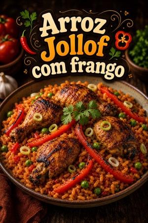 Arroz Jollof Fumado com Frango, Pimentos e Molho de Tomate